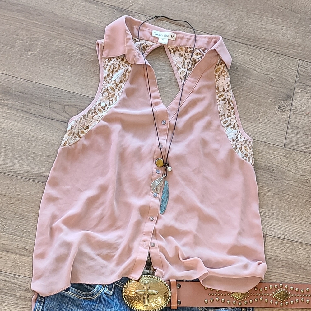 Barely Worn - DOUBLE ZERO - NearNew Chiffon  Mauve Hi-Low Blouse, Open Back- M